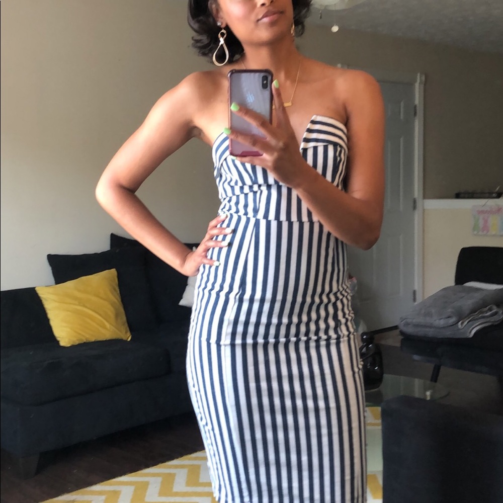 Pinstripe strapless dress